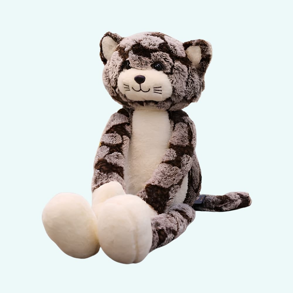 Img_10_2025_Peluche_Chat_Gris_Aux_Longues_Jambes_1A Long-legged grey plush cat sitting .