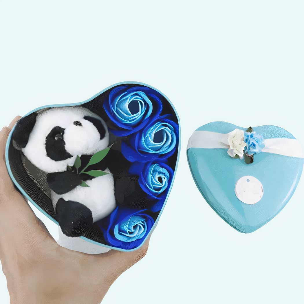 Panda plush light blue box Valentine's Day Plush Material: Cotton