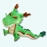 Chinese dragon plush on a light blue background.