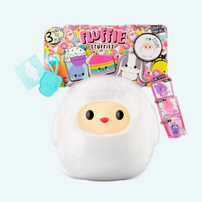 Fluffie Stuffiez little sheep plush, white, on a white background