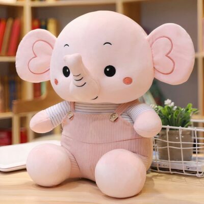 Elephant Plush in Colorful Overalls