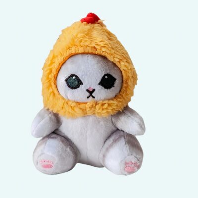 Cute Cat Plush Doll in a Yellow Hood