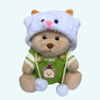 Nino – The Handmade Articulated Teddy Bear with Green Knitted Overalls