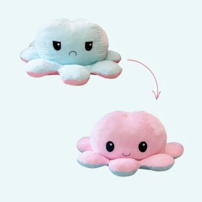 Giant Reversible Octopus Stuffed Animal – Happy & Grumpy Faces