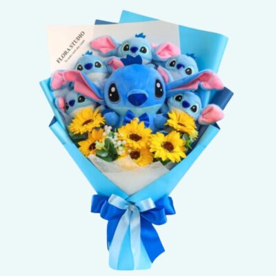 Stitch Plush Bouquet with Pretty Flowers